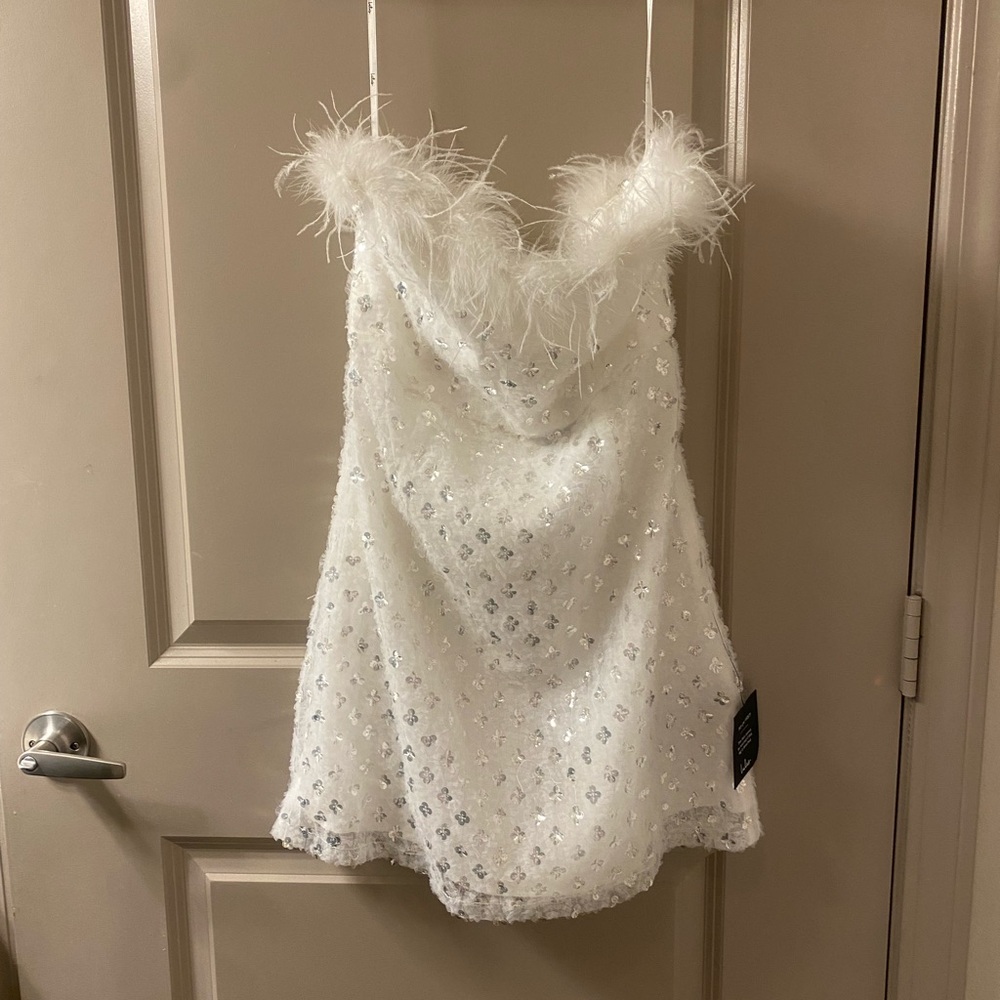 Elegant White Feathered Dress